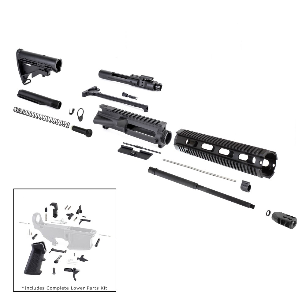 AR 7.62X39 16" RIFLE BUILD KIT W/ 12" QUAD RAIL HANDGUARD BCG LPK & STOCK KIT